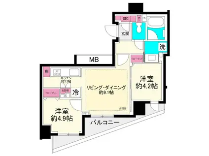 イニシア横濱鶴見(2LDK/10階)の間取り写真