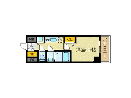 エス・キュート京町堀(1K/13階)の間取り写真