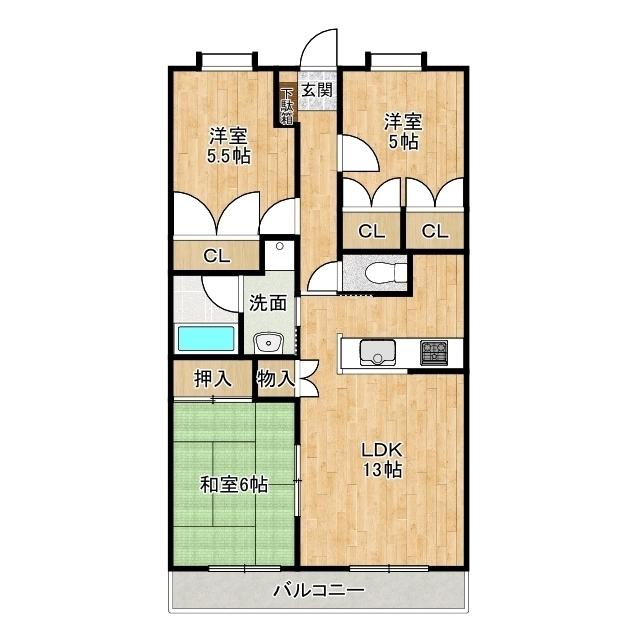 サニーコート上足(3LDK/2階)の間取り写真