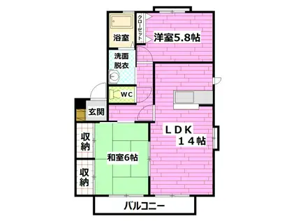 グリーンフィールドA棟(2LDK/2階)の間取り写真