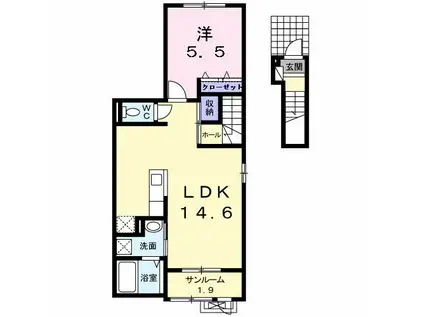 ラ・ジュネス(1LDK/2階)の間取り写真