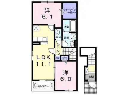 プライム・ヴィレッジ(2LDK/2階)の間取り写真