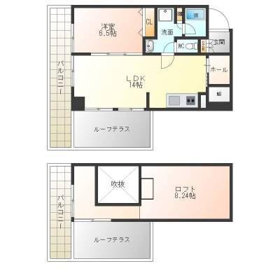 トゥレーヌ北花田(1LDK/8階)の間取り写真