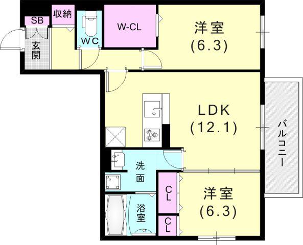 サンパティーク東町(2LDK/3階)の間取り写真