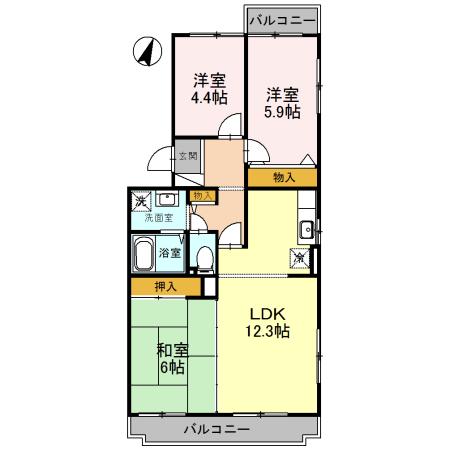 オースター6番館(3LDK/2階)の間取り写真