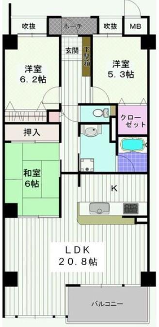 ラ・モール芦屋(3LDK/3階)の間取り写真