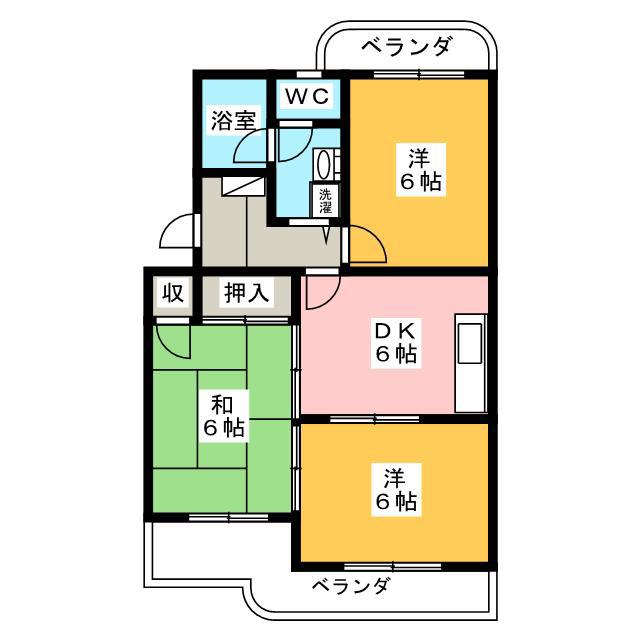 アンソレイエ三ヶ名(3DK/4階)の間取り写真