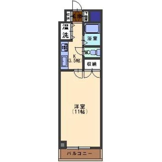 グランヴィレッジ粟崎(1K/2階)の間取り写真