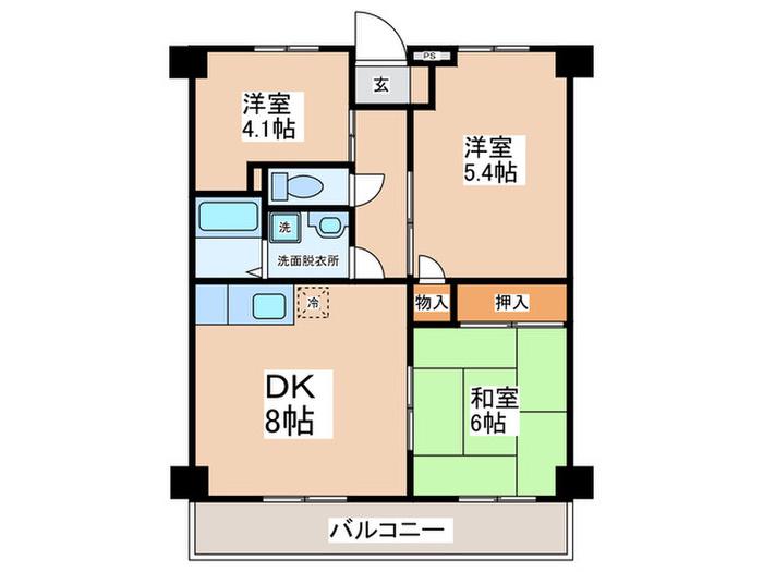 尾崎コーポ(3DK/4階)の間取り写真