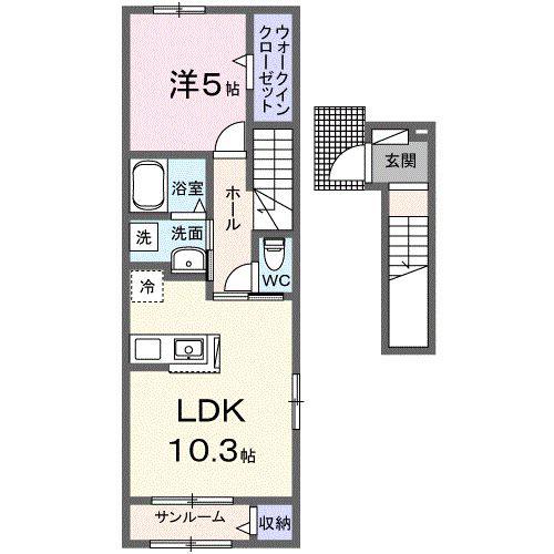 ヒカルサ 津上浜(1LDK/2階)の間取り写真