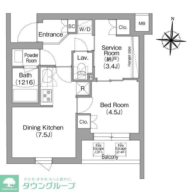 コンフォリア・リヴ南品川(1SDK/4階)の間取り写真