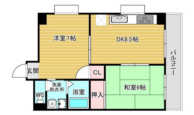 ハウスアイ御幣島(2DK/2階)の間取り写真