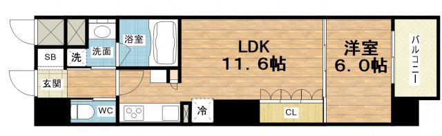 リーガル南久宝寺II(1LDK/7階)の間取り写真