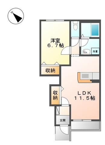 静かで落ち着いた住環境が魅力(1LDK/1階)の間取り写真