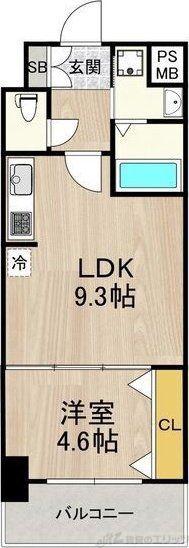 セノアタワー新大阪(1LDK/9階)の間取り写真