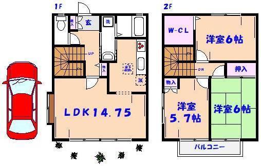 サンヴィレッジII(3LDK/1階)の間取り写真