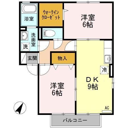 アフローラルA棟(2DK/1階)の間取り写真