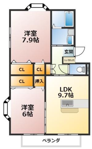 ルベール石ノ戸(2LDK/2階)の間取り写真