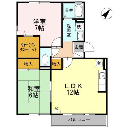 グランドヒル A(2LDK/2階)の間取り写真
