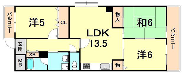 リアライズ苦楽園(3LDK/1階)の間取り写真