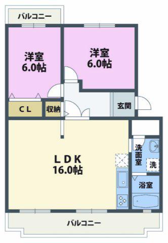 パークハイム高松町(2LDK/2階)の間取り写真