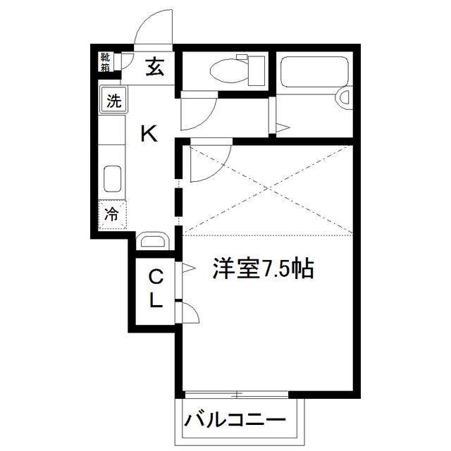 ロングラン千代田町A棟(1K/2階)の間取り写真