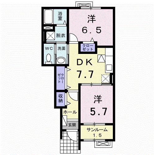 レジデンス・リュミエール(2DK/1階)の間取り写真