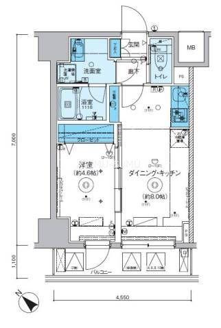 リヴシティ横濱関内弐番館(1LDK/3階)の間取り写真