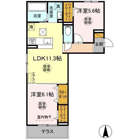 サン・グレース木更津(2LDK/1階)の間取り写真