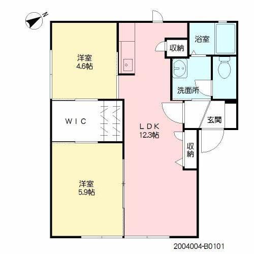 フレグランス三城B(2LDK/1階)の間取り写真