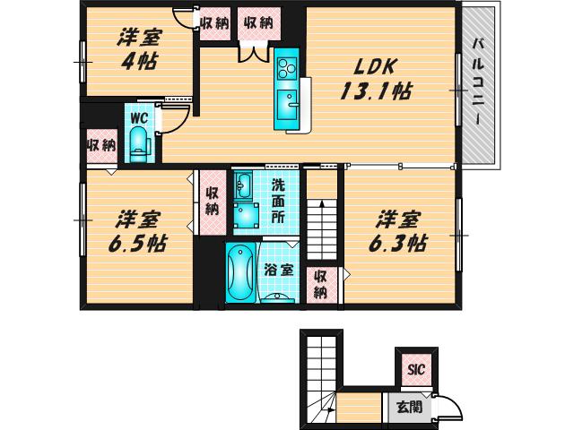 ラシーネ若江(3LDK/2階)の間取り写真
