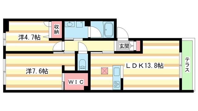 近鉄大阪線 大和八木駅 徒歩15分 3階建 築5年(2LDK/1階)の間取り写真