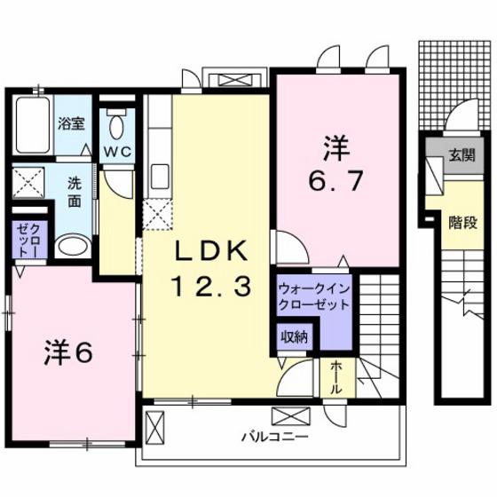 エテルノガーデン亀山(2LDK/2階)の間取り写真