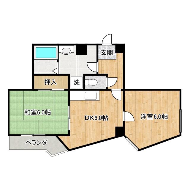 ノアーズアーク桃谷駅前(2DK/9階)の間取り写真