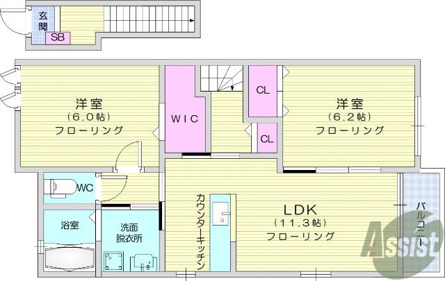 モンブランA(2LDK/2階)の間取り写真