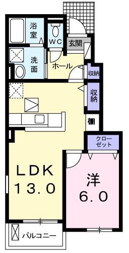 ラ・メールII(1LDK/1階)の間取り写真