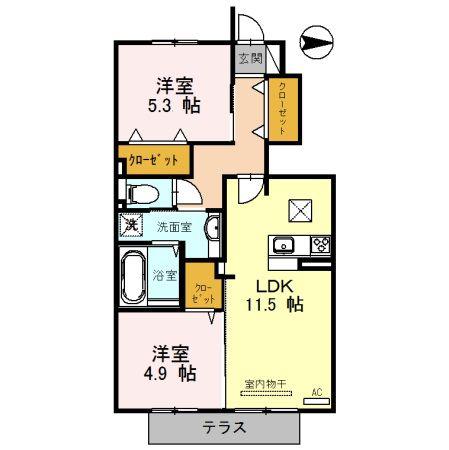 ローヤルヴィラ勝原(2LDK/1階)の間取り写真