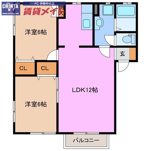 キャッスル伊勢(2LDK/1階)の間取り写真