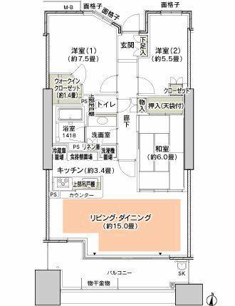 ミッドプレイス仙台タワー&レジデンス(3LDK/9階)の間取り写真