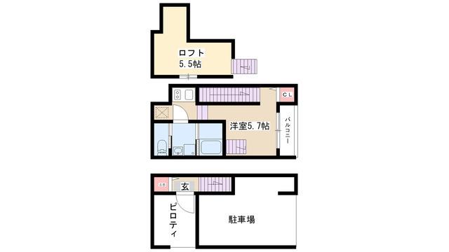 K・DREAM堀田(1K/2階)の間取り写真