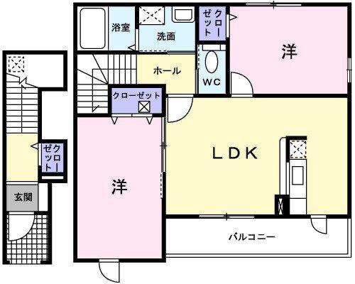グラース プラシード(2LDK/2階)の間取り写真