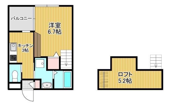 プランドール中央町(1K/2階)の間取り写真