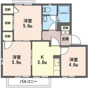 ディアス城南B棟(3K/2階)の間取り写真