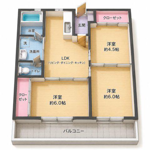 港コーポII(3DK/4階)の間取り写真