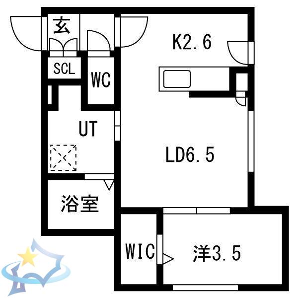 アルファスクエア北2西23(1LDK/2階)の間取り写真