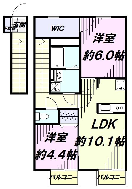 アドシール幸(2LDK/2階)の間取り写真
