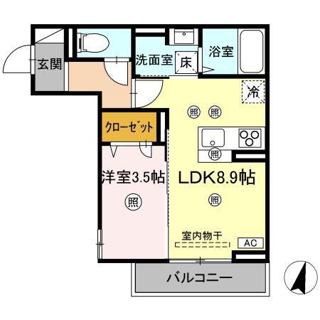 D-RESIDENCE明治中央(1LDK/3階)の間取り写真