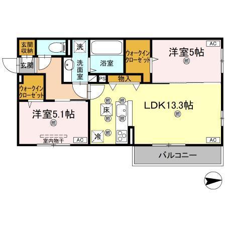 コンフォリア木太(2LDK/1階)の間取り写真