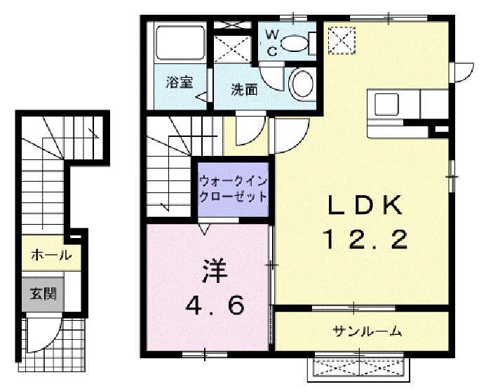富山地鉄不二越上滝 小杉駅(地鉄) 徒歩4分 2階建 築16年(1LDK/2階)の間取り写真