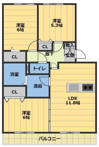 グランドマーニ A棟(3LDK/2階)の間取り写真